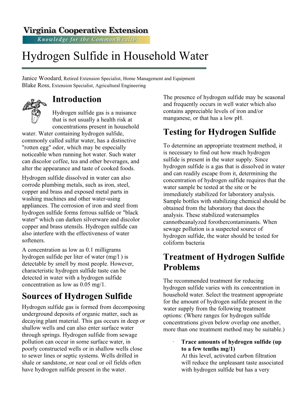 Hydrogen Sulfide in Household Water