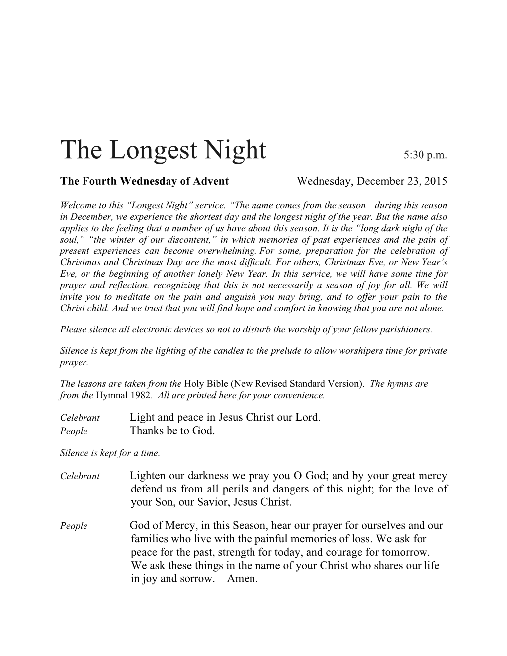 The Longest Night 5:30 P.M