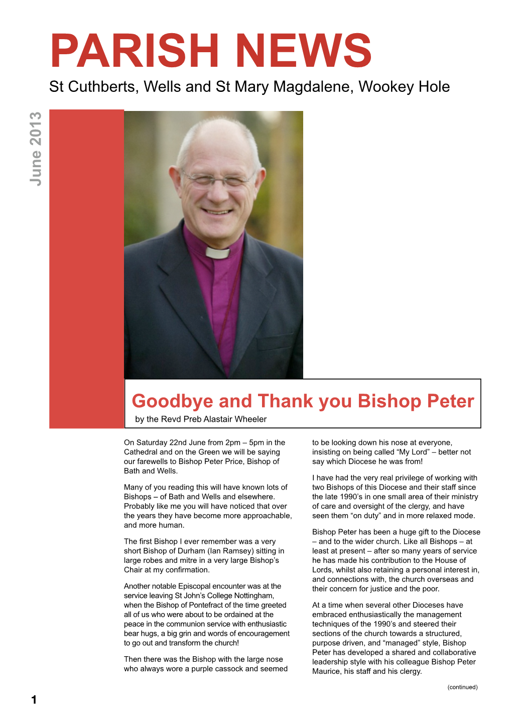 PARISH NEWS St Cuthberts, Wells and St Mary Magdalene, Wookey Hole June 2013