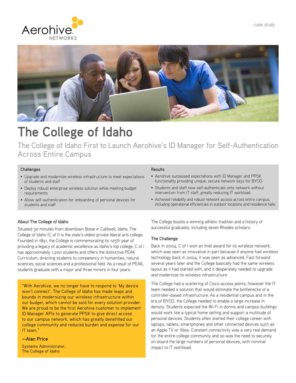 College of Idaho First to Launch Aerohive's ID Manager for Self