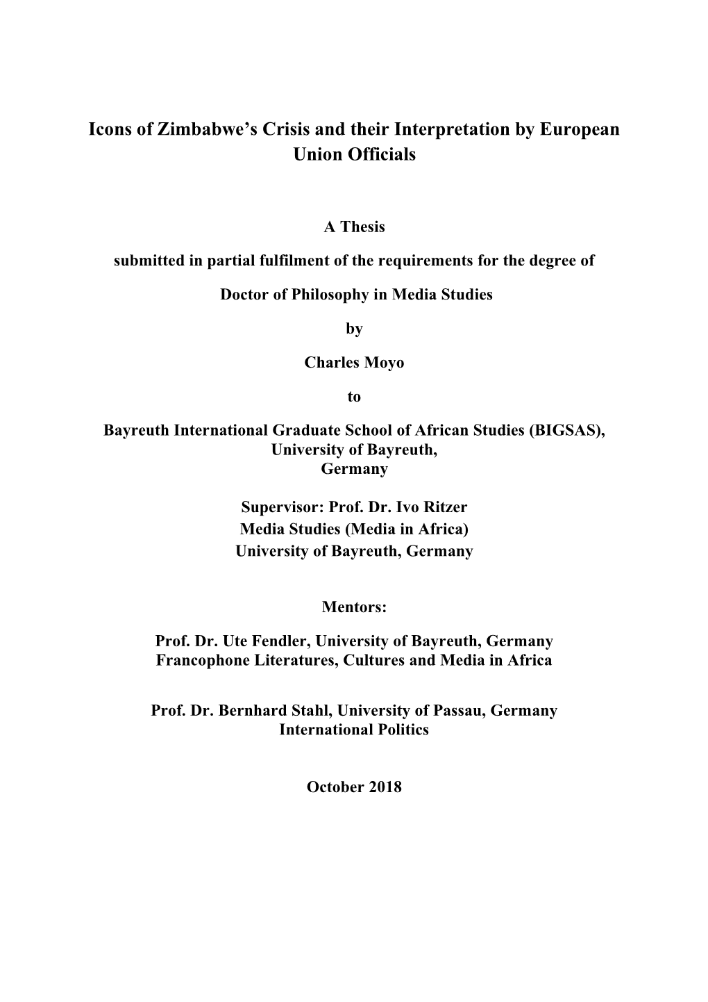 Icons of Zimbabwe's Crisis and Their Interpretation by European Union