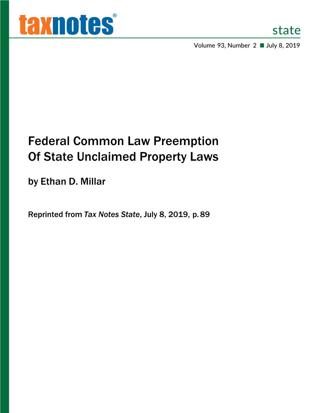 Federal Common Law Preemption of State Unclaimed Property Laws by Ethan D