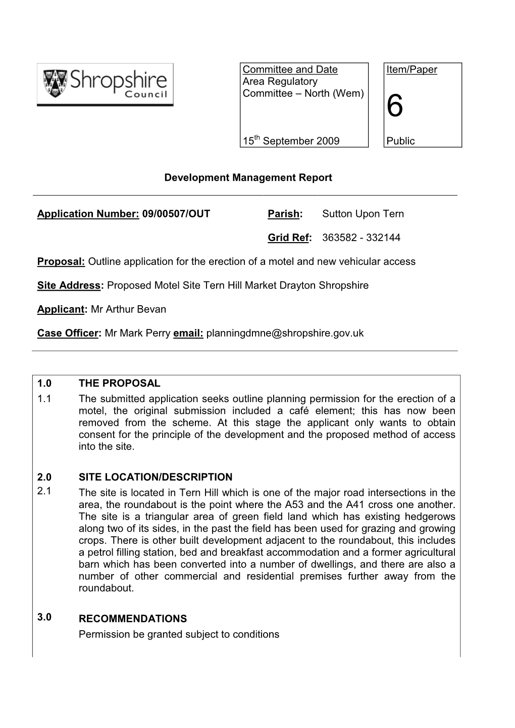 Committee and Date Area Regulatory Committee – North (Wem) 15