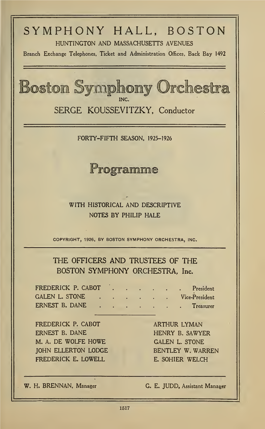 Boston Symphony Orchestra Concert Programs, Season 45,1925-1926
