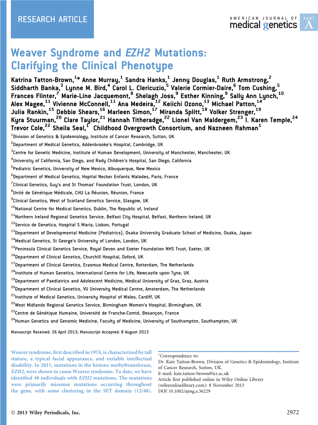 Weaver Syndrome and EZH2 Mutations