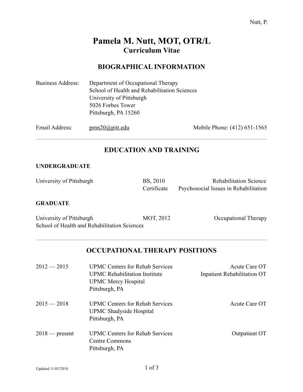 Pamela Nutt CV