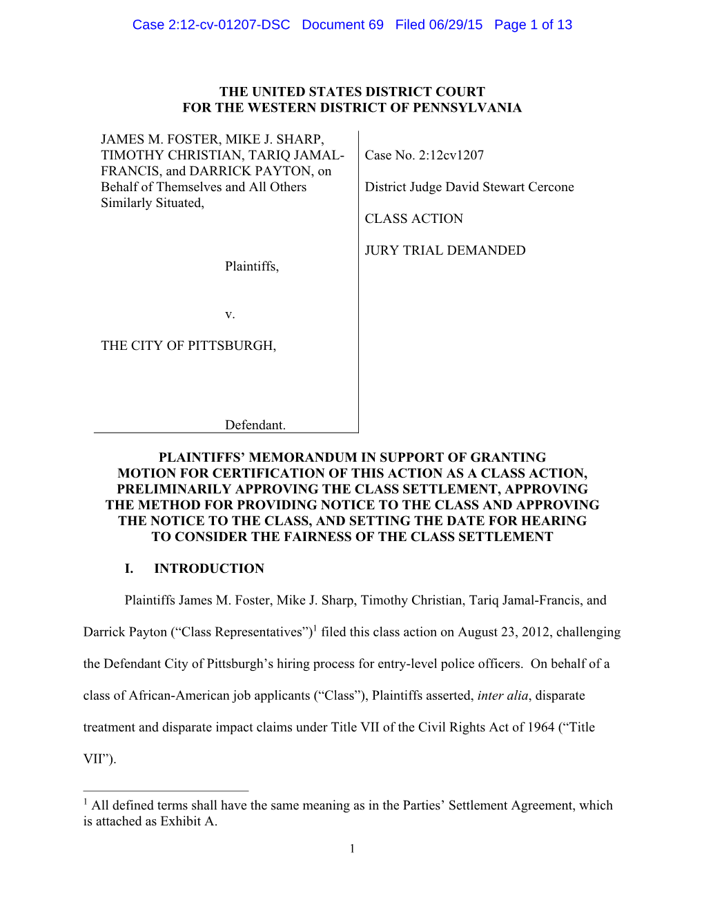 Foster V. City of Pittsburgh Overview — Evaluation & Recommendations Related to Pittsburgh Bureau of Police Entry-Level Hiring Practices