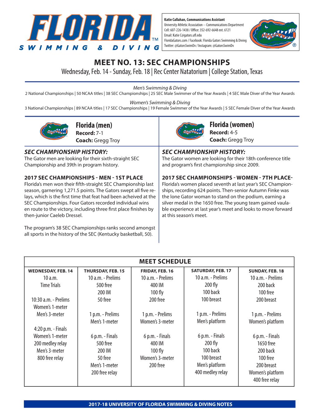 MEET NO. 13: SEC CHAMPIONSHIPS Wednesday, Feb