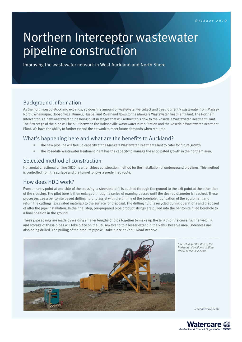 Northern Interceptor Wastewater Pipeline Construction Improving the Wastewater Network in West Auckland and North Shore