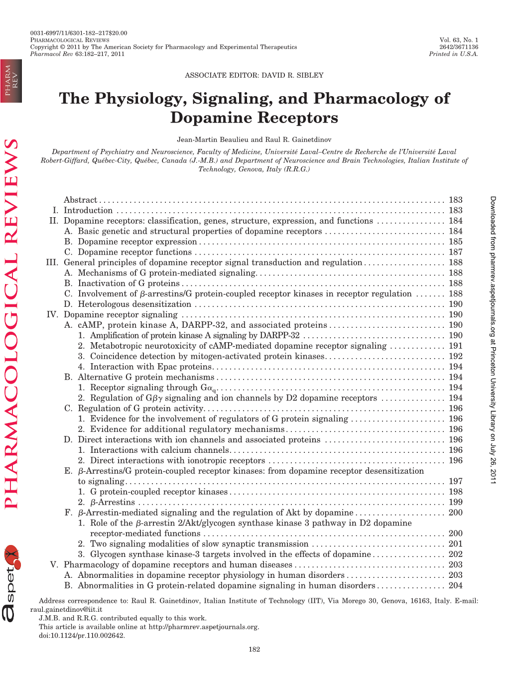 The Physiology, Signaling, and Pharmacology of Dopamine Receptors