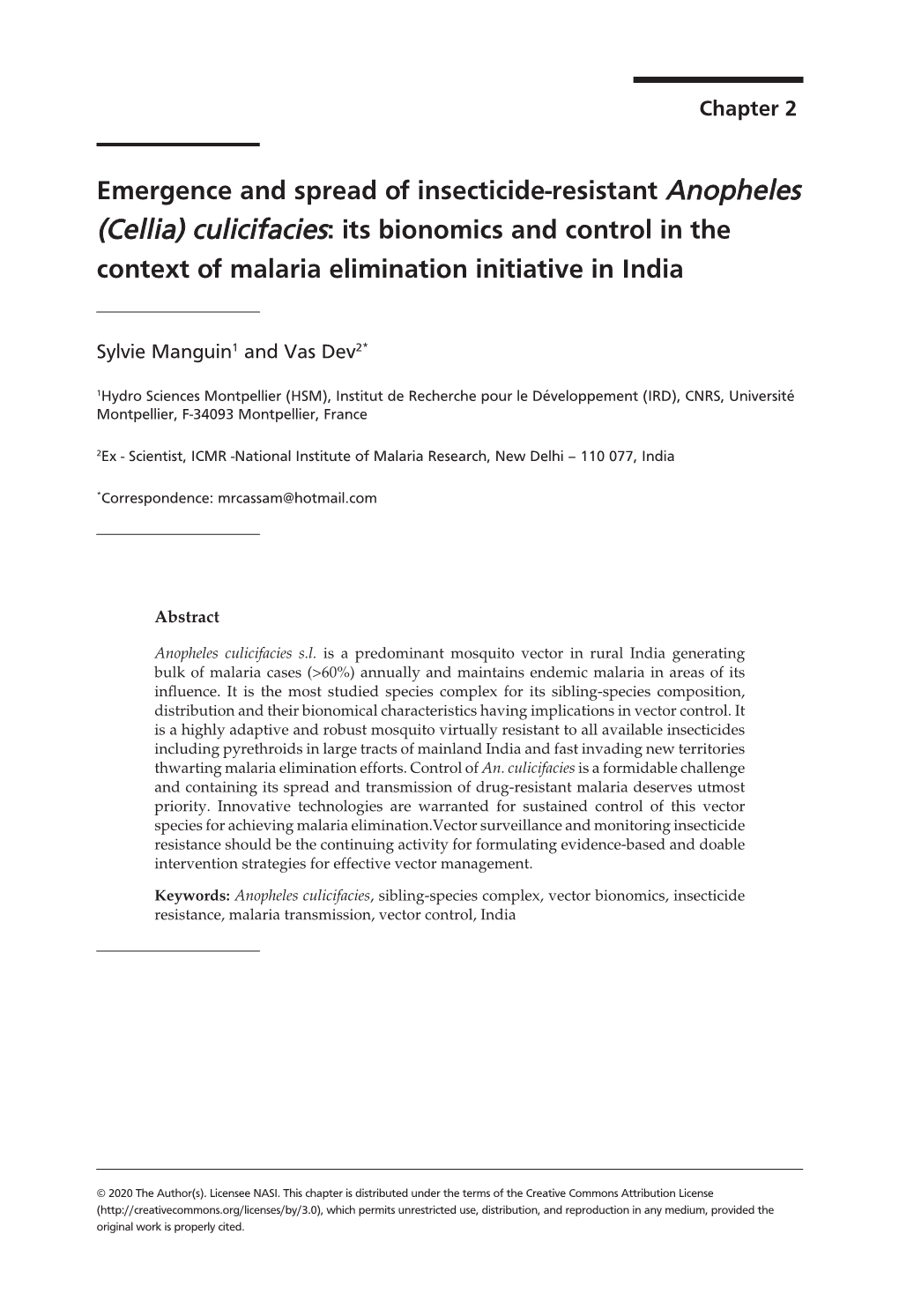 (Cellia) Culicifacies: Its Bionomics and Control in the Context of Malaria Elimination Initiative in India