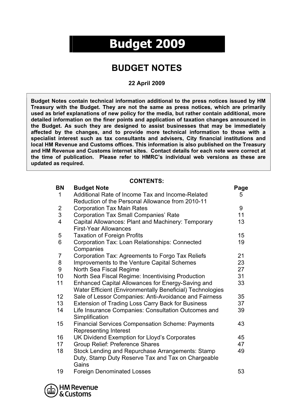 Budget Notes