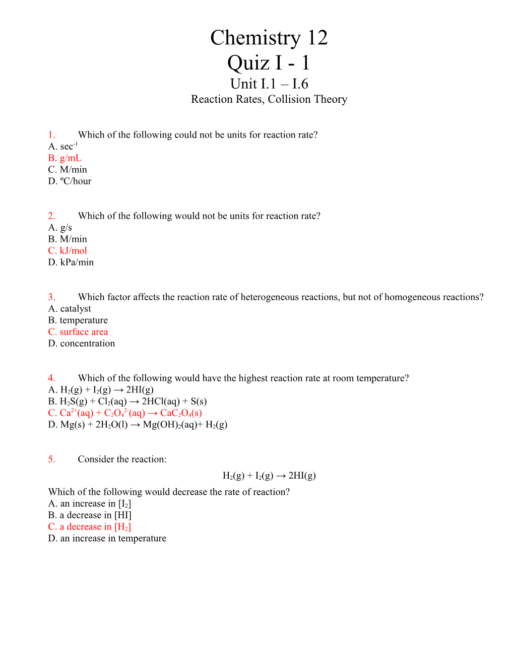 Reaction Rates, Collision Theory