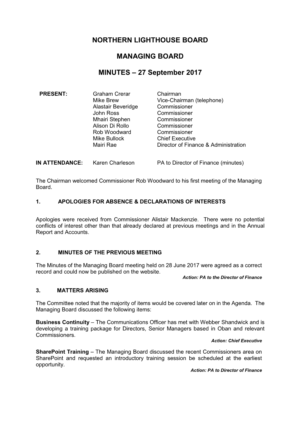 Minutes Managing Board 27 September 2017