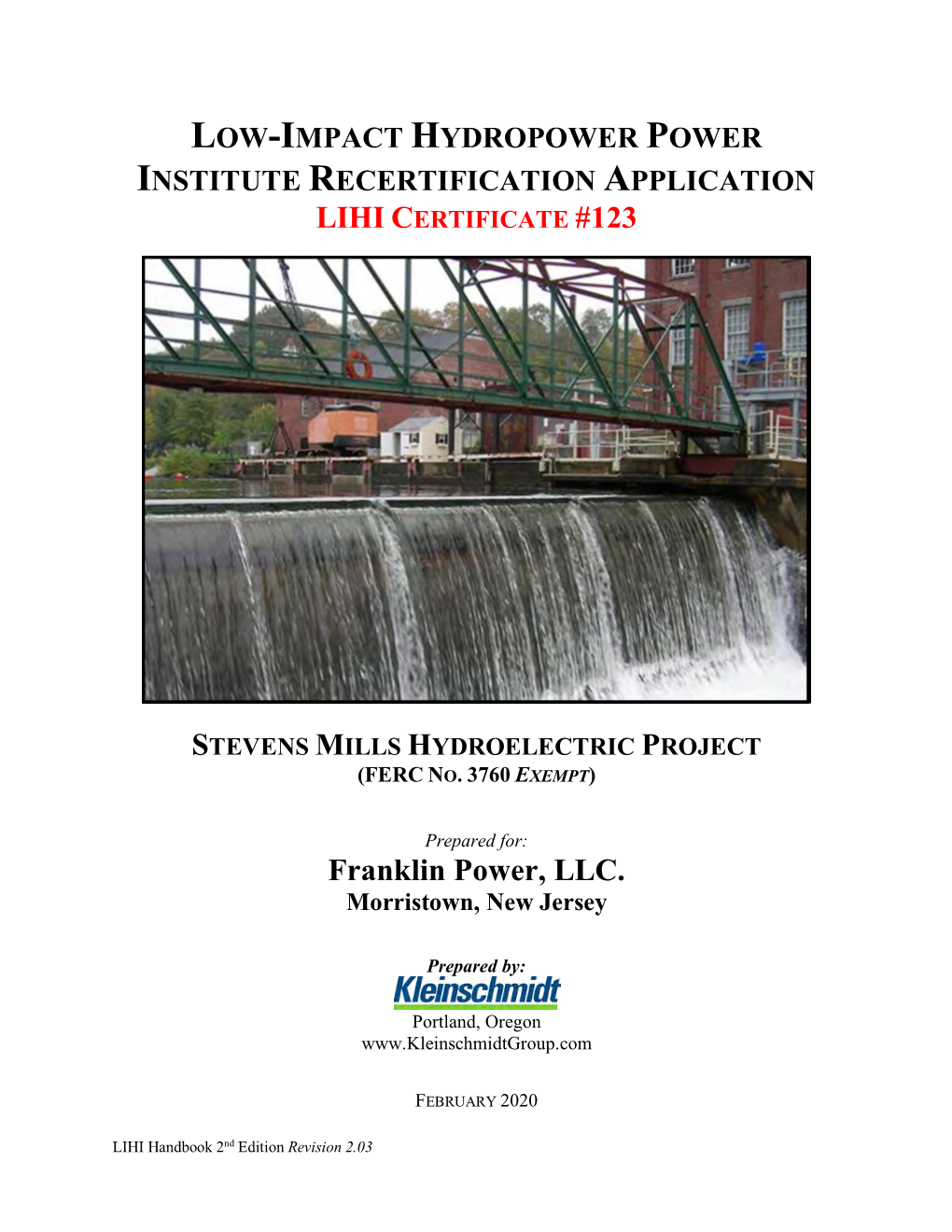 Stevens Mill Recertification Application 2020