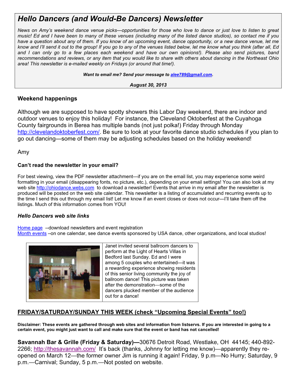 (And Would-Be Dancers) Newsletter