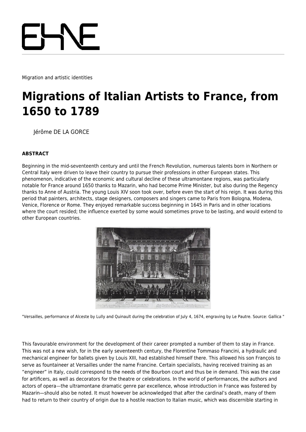 Migrations of Italian Artists to France, from 1650 to 1789