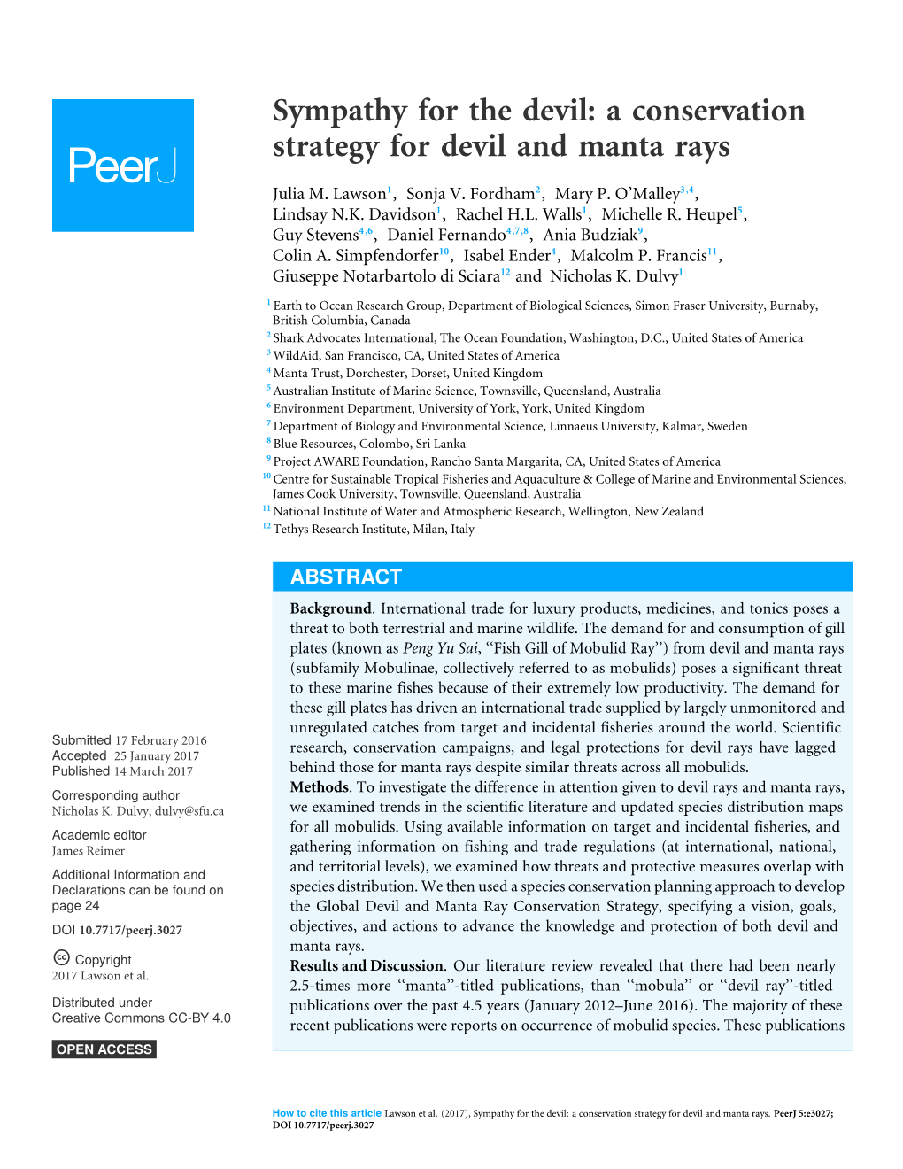 A Conservation Strategy for Devil and Manta Rays