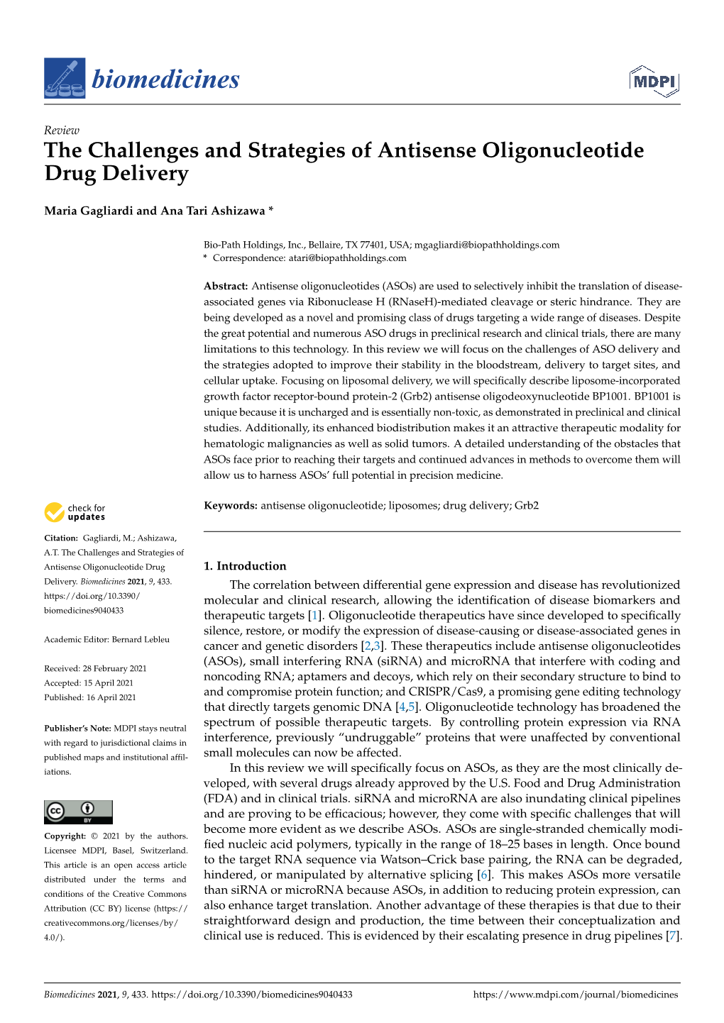 The Challenges and Strategies of Antisense Oligonucleotide Drug Delivery