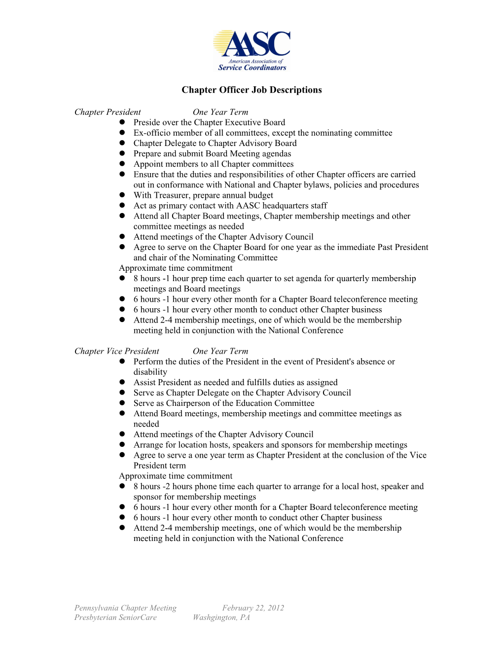 Chapter Officer Job Descriptions