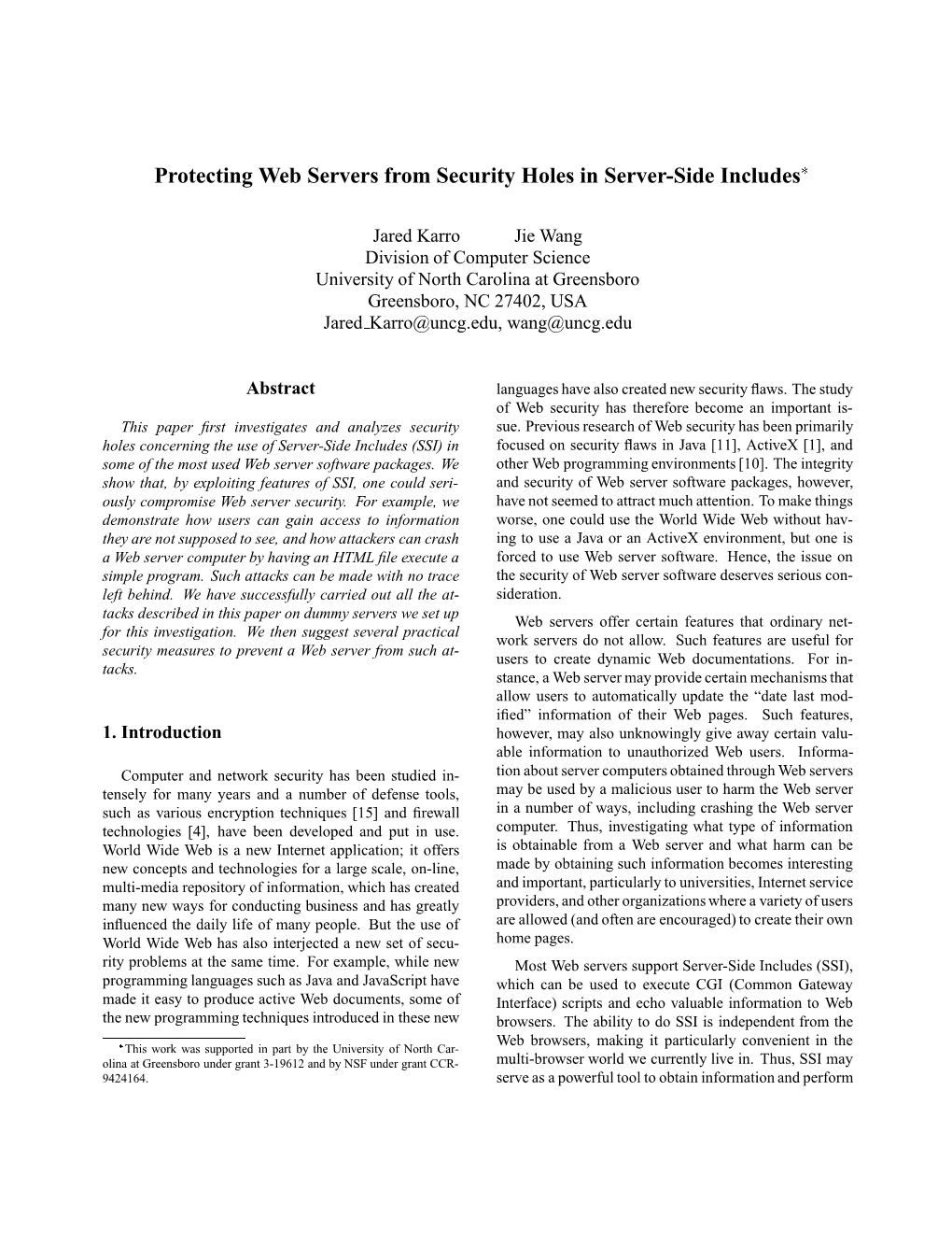 Protecting Web Servers from Security Holes in Server-Side Includes 