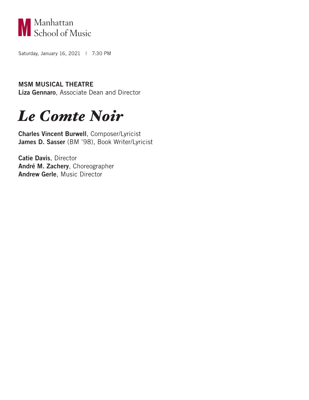 Le Comte Noir Charles Vincent Burwell, Composer/Lyricist James D