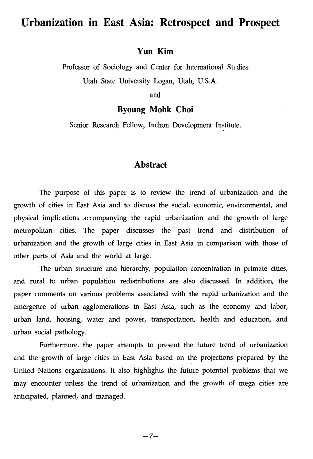 Urbanization in East Asia: Retrospect and Prospect