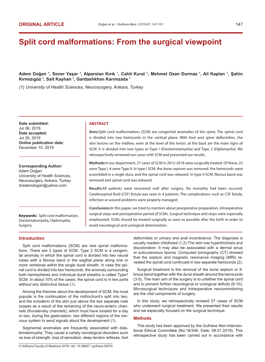 Split Cord Malformations: from the Surgical Viewpoint