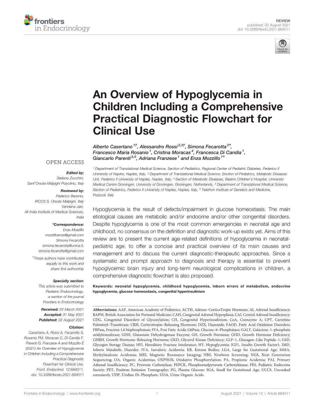 An Overview of Hypoglycemia in Children Including a Comprehensive Practical Diagnostic Flowchart for Clinical Use