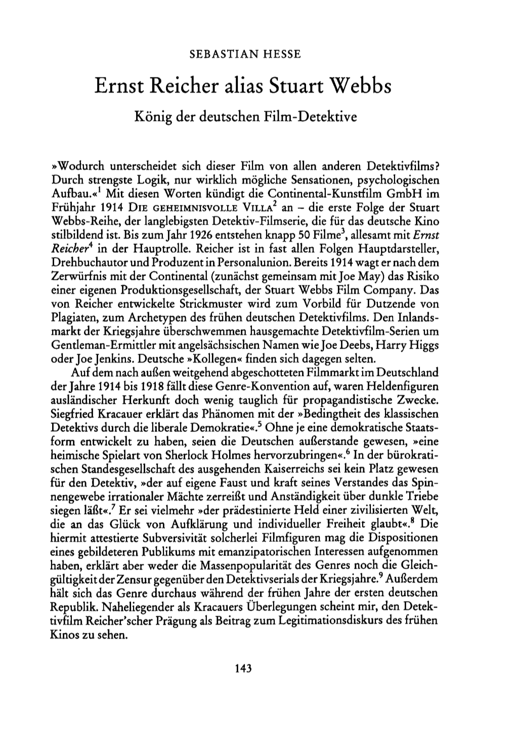 Ernst Reicher Alias Stuart Webbs König Der Deutschen Film-Detektive