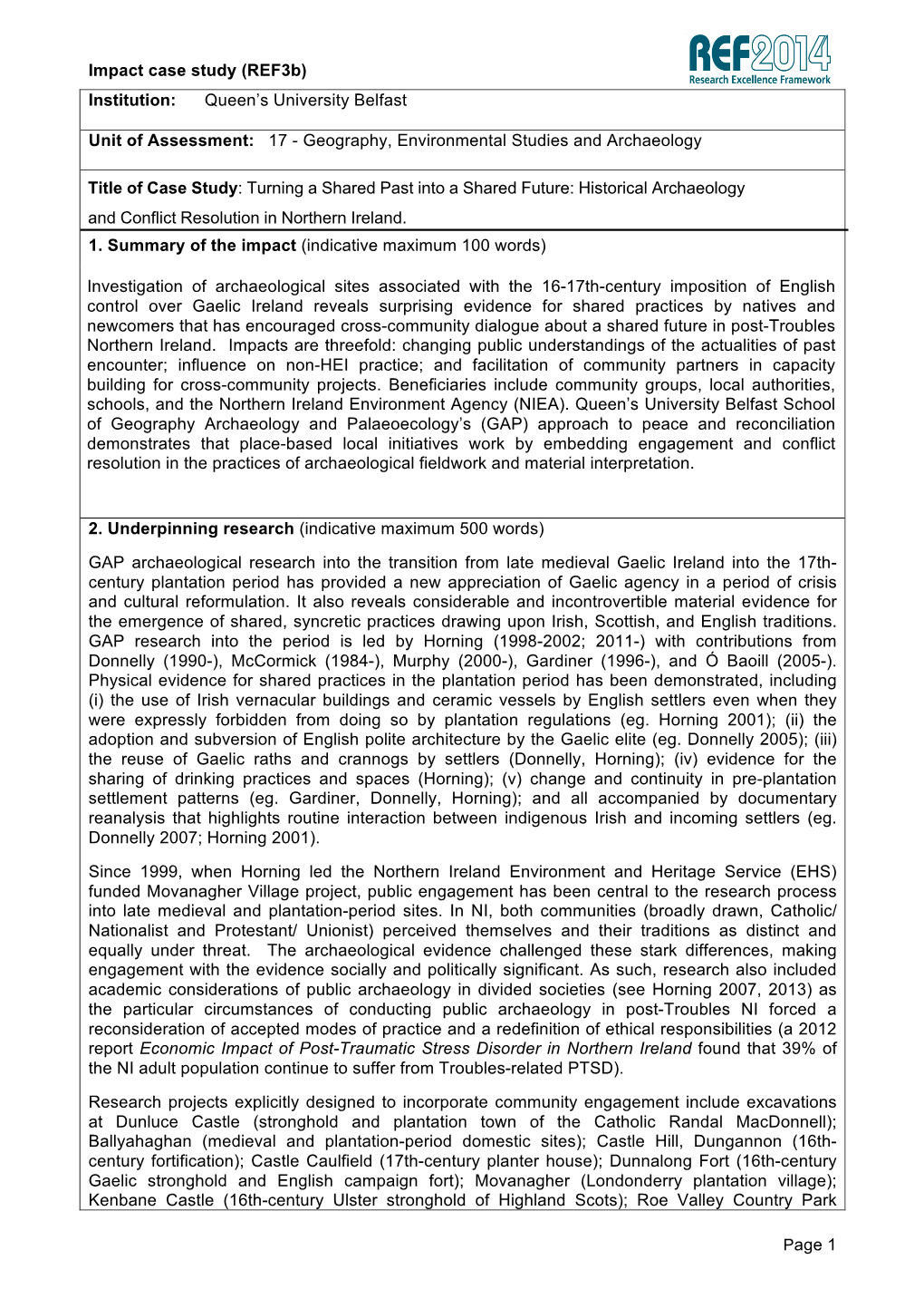 Impact Case Study (Ref3b) Page 1 Institution: Queen's University