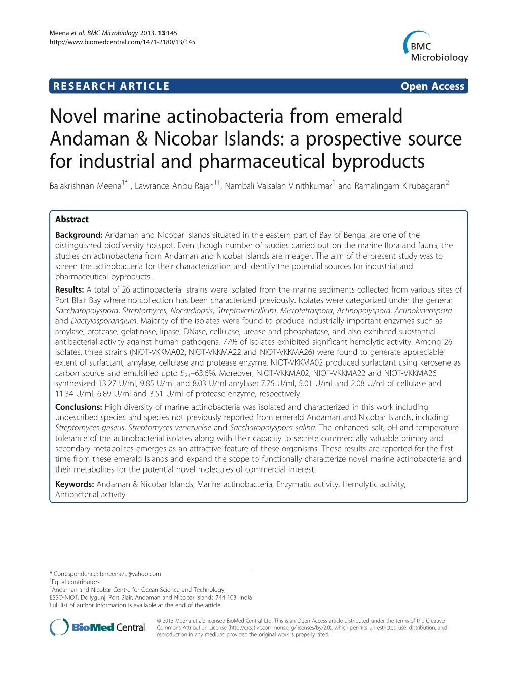 Novel Marine Actinobacteria from Emerald Andaman & Nicobar Islands