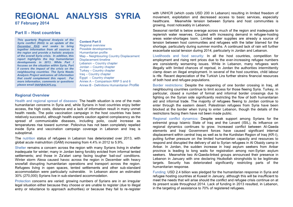 REGIONAL ANALYSIS SYRIA Movement, Exploitation and Decreased Access to Basic Services, Especially Healthcare