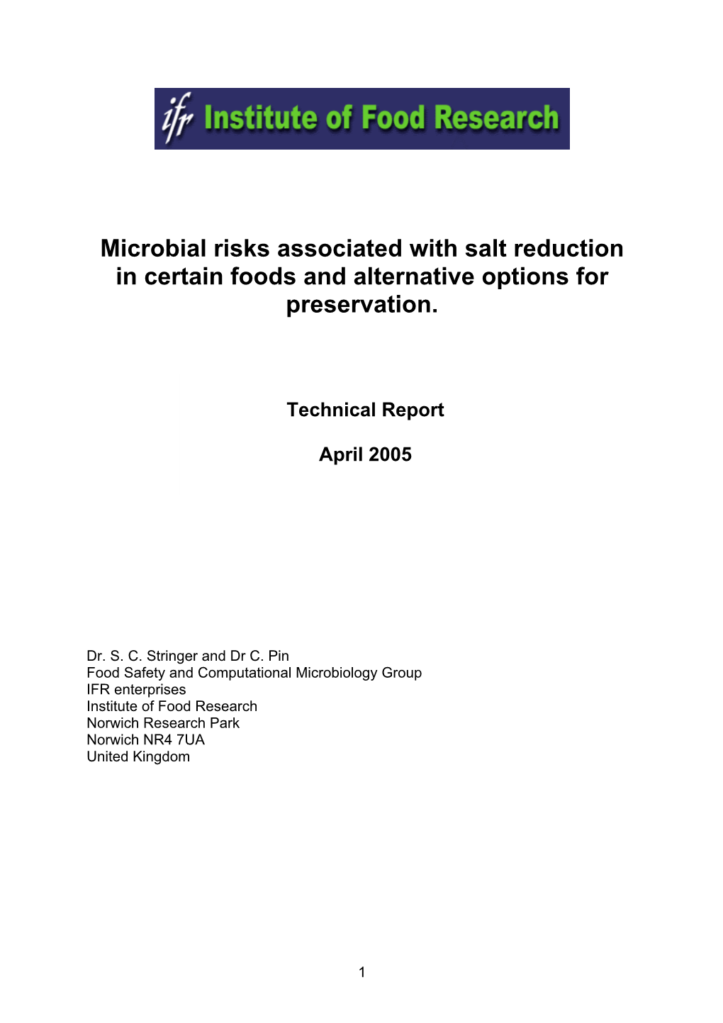 Microbial Risks Associated with Salt Reduction in Certain Foods and Alternative Options for Preservation