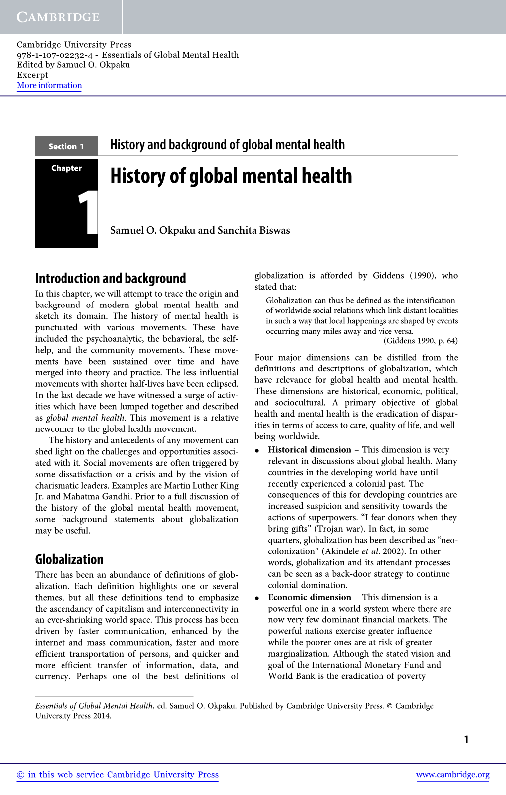 History of Global Mental Health