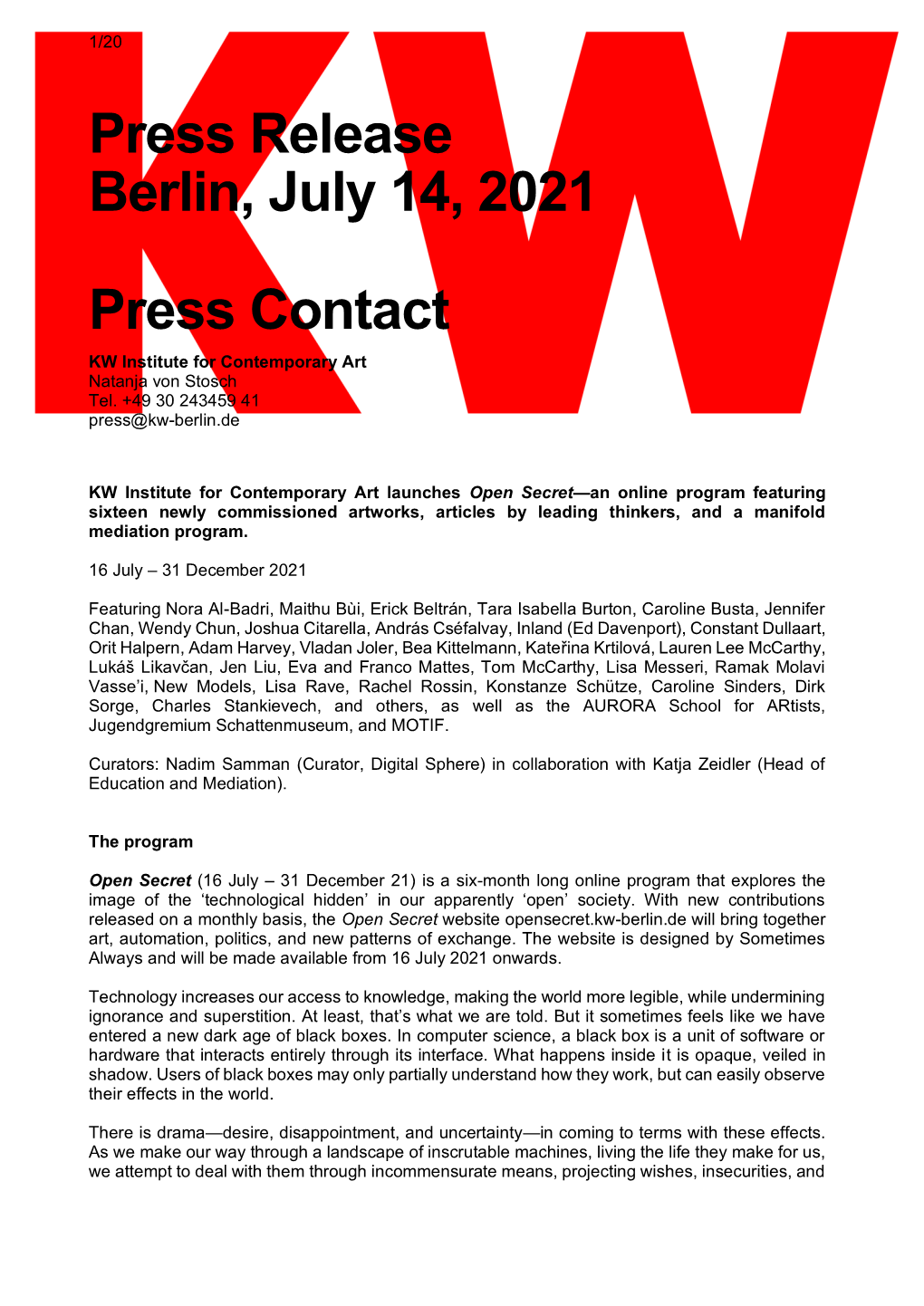 Press Release Berlin, July 14, 2021 Press Contact