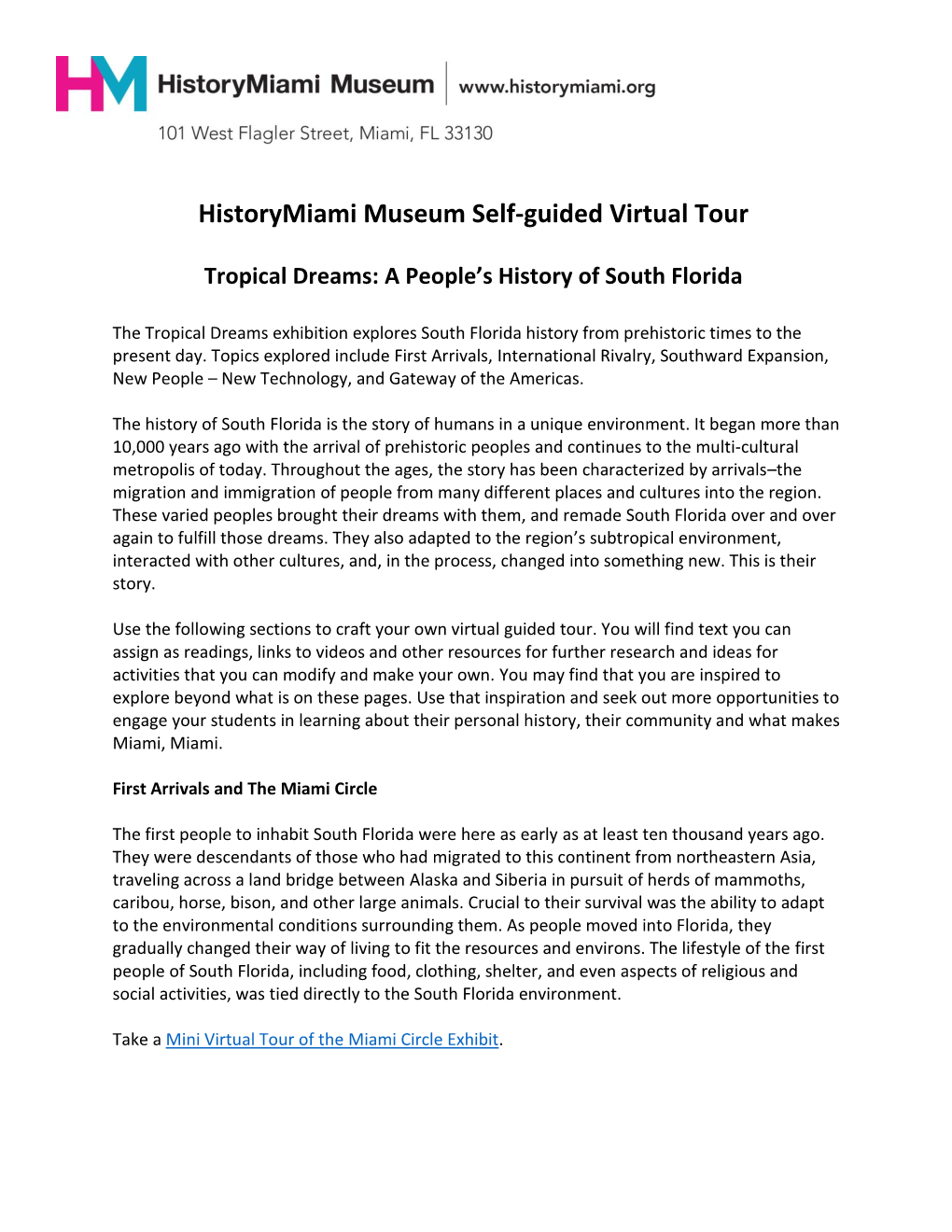 Historymiami Museum Self-Guided Virtual Tour