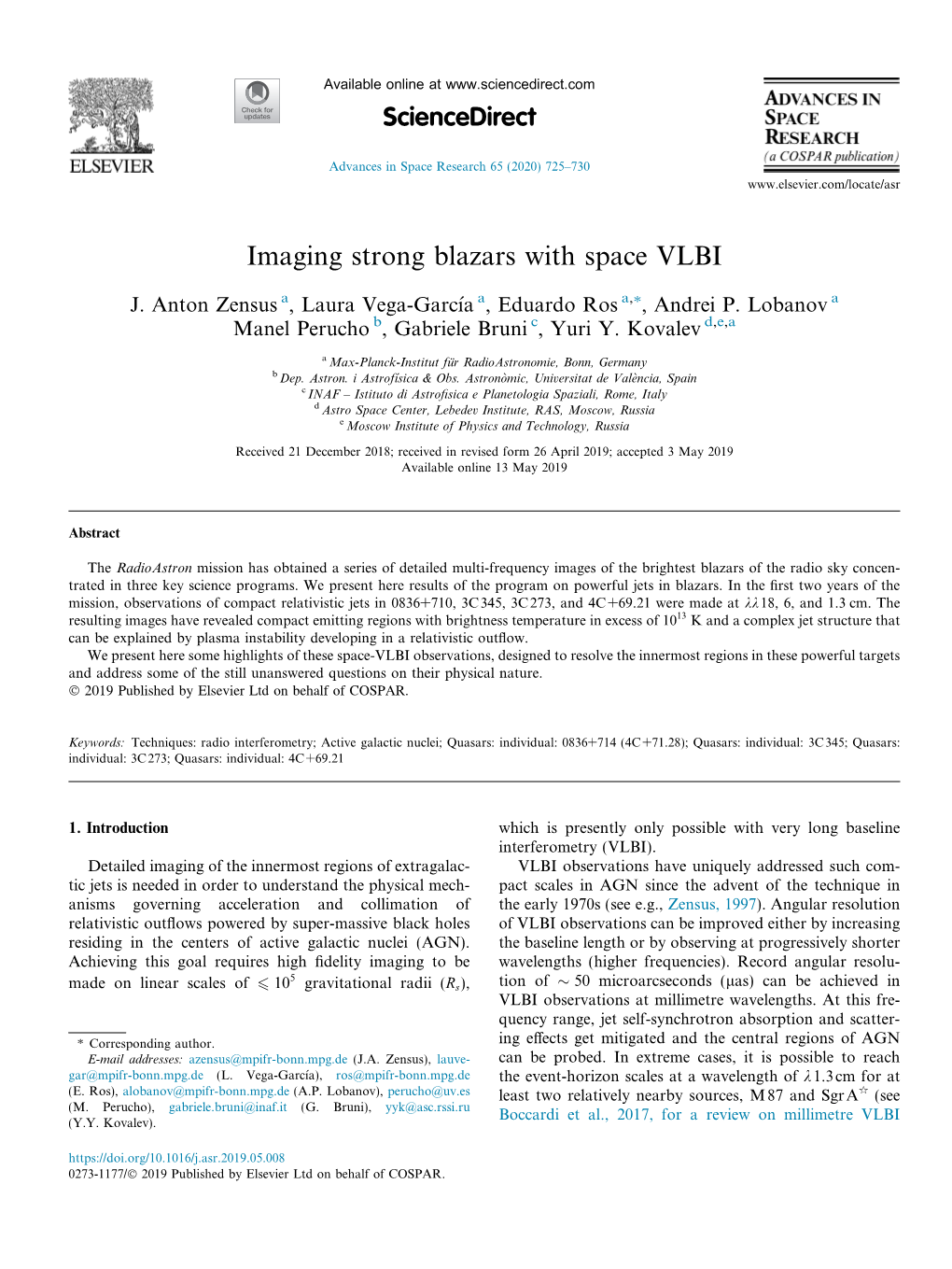 Imaging Strong Blazars with Space VLBI