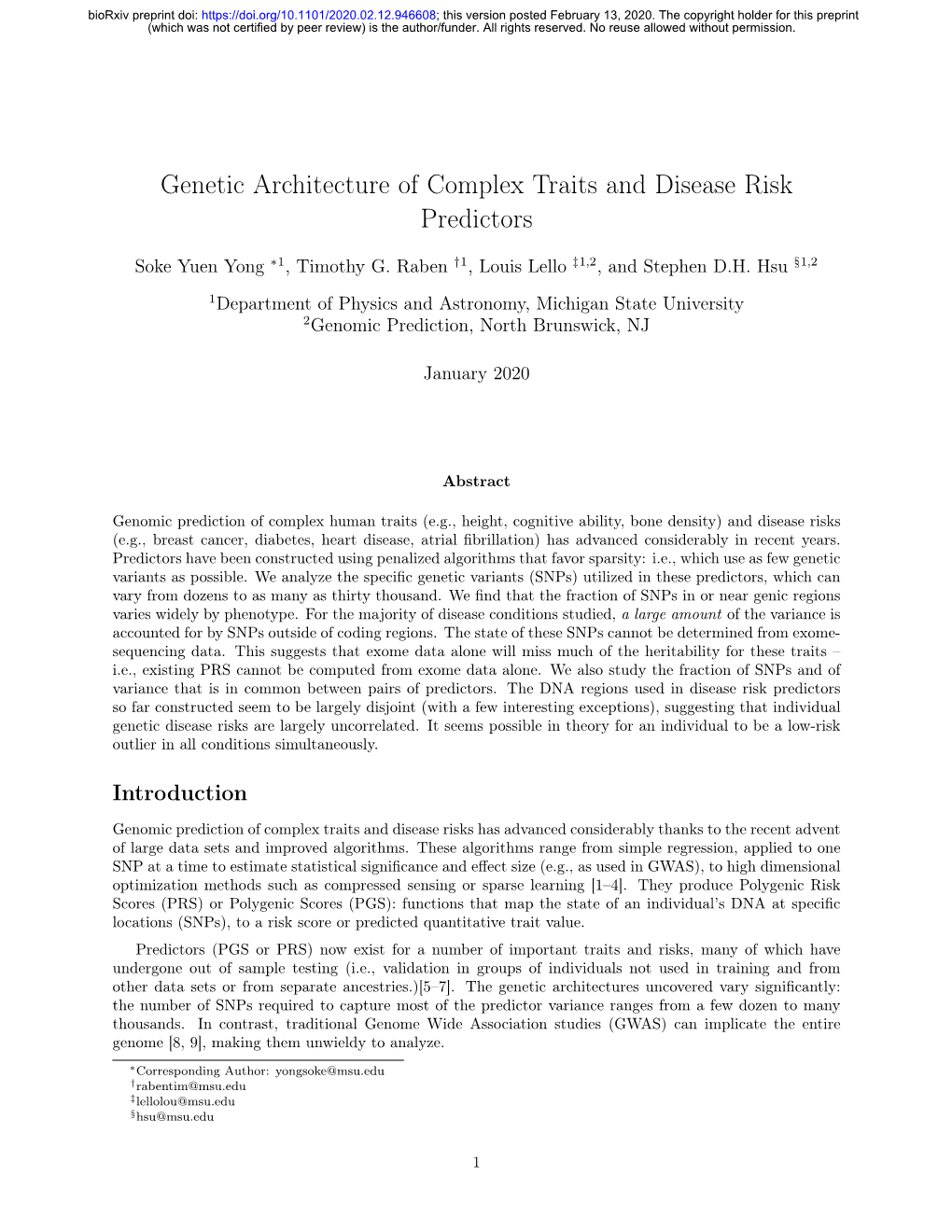 Genetic Architecture of Complex Traits and Disease Risk Predictors