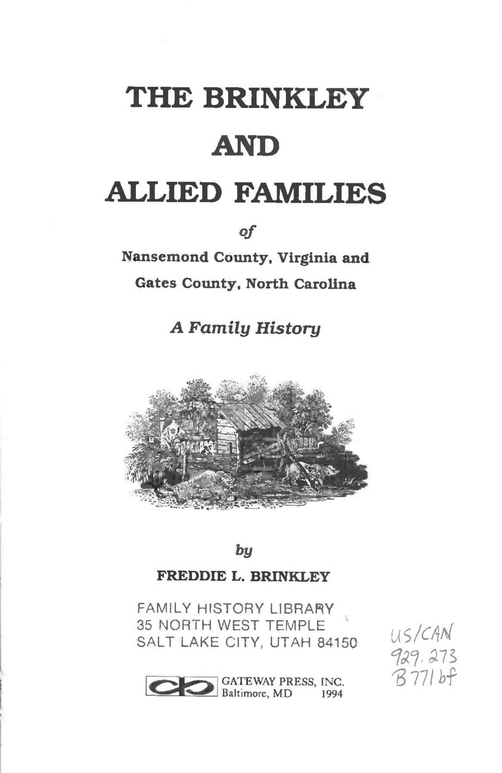 THE BRINKLEY and ALLIED FAMILIES of Nansemond County, Virginia and Gates County, North Carolina