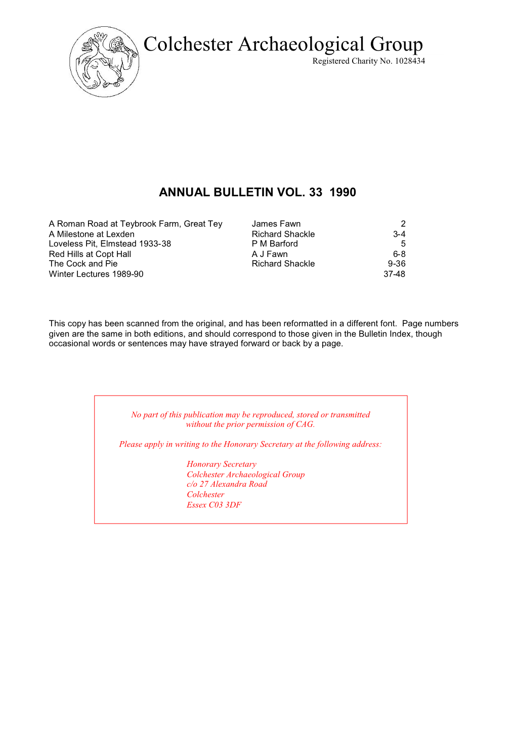 Bulletin 33 1990 Colchester Archaeological Group