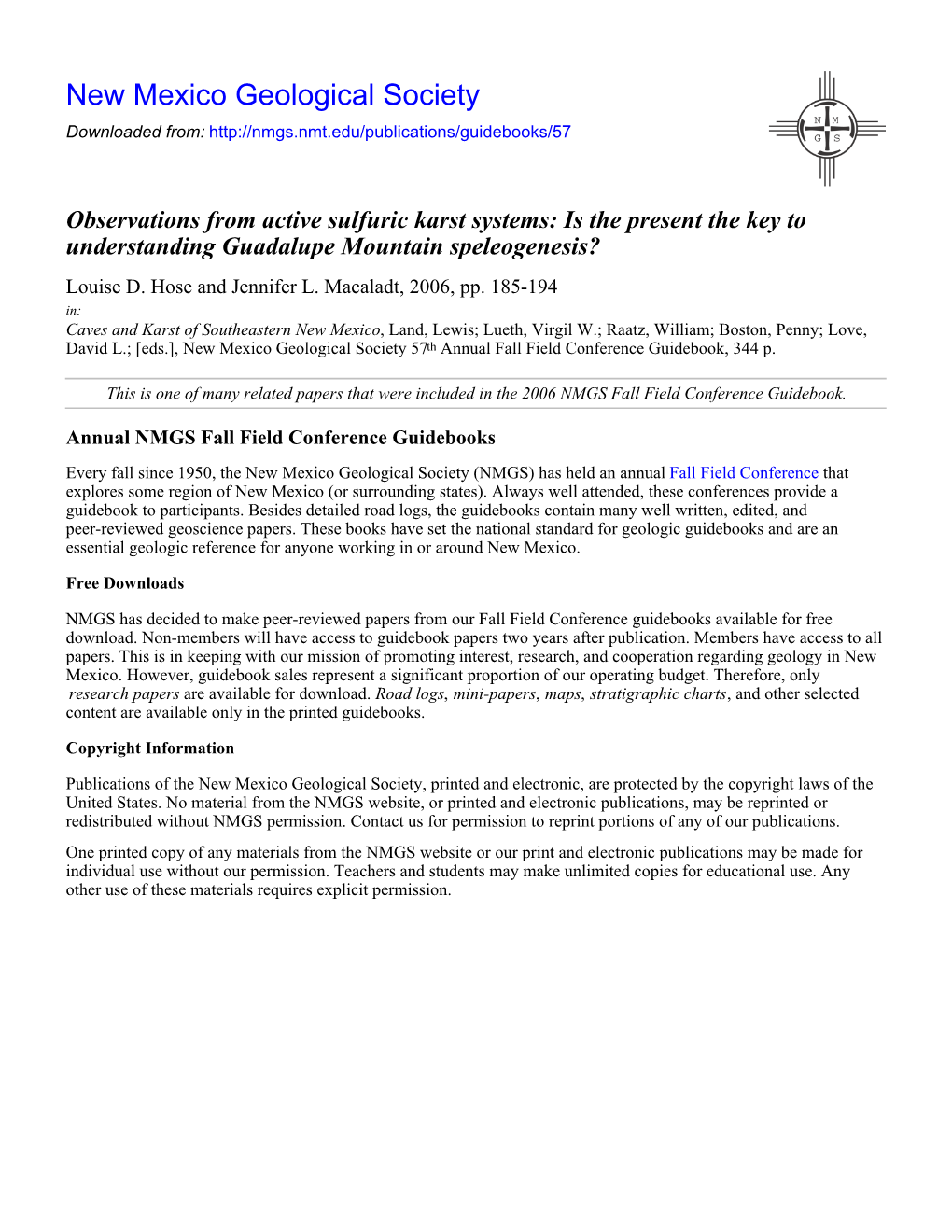 Observations from Active Sulfuric Karst Systems: Is the Present the Key to Understanding Guadalupe Mountain Speleogenesis? Louise D