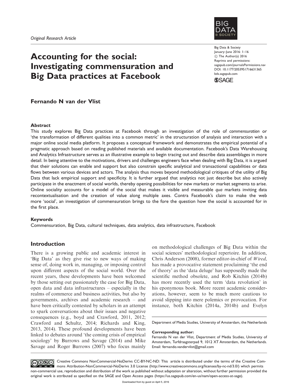 Investigating Commensuration and Big Data Practices at Facebook