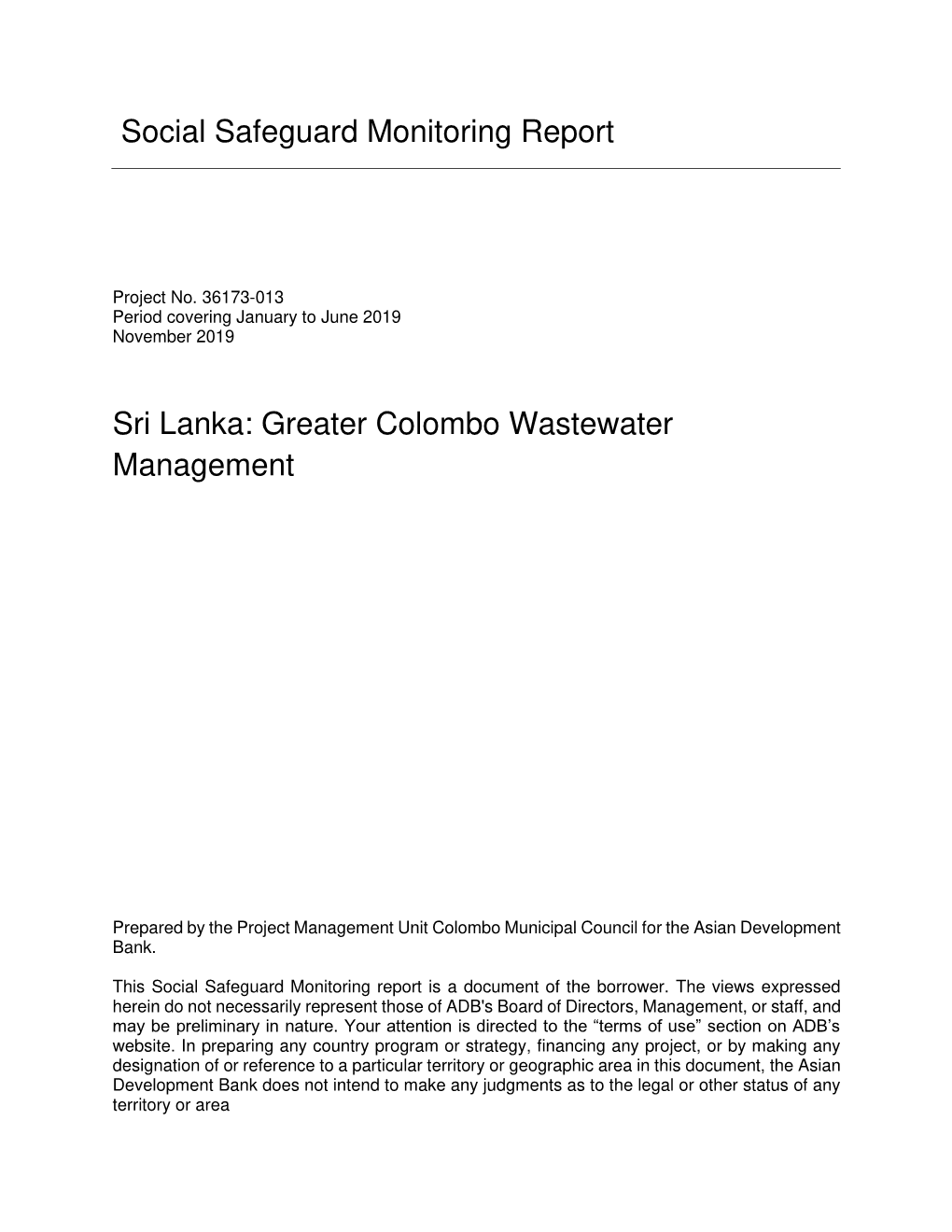 36173-013: Greater Colombo Wastewater Management Project