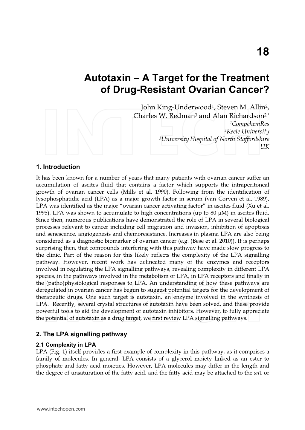 Autotaxin – a Target for the Treatment of Drug-Resistant Ovarian Cancer?