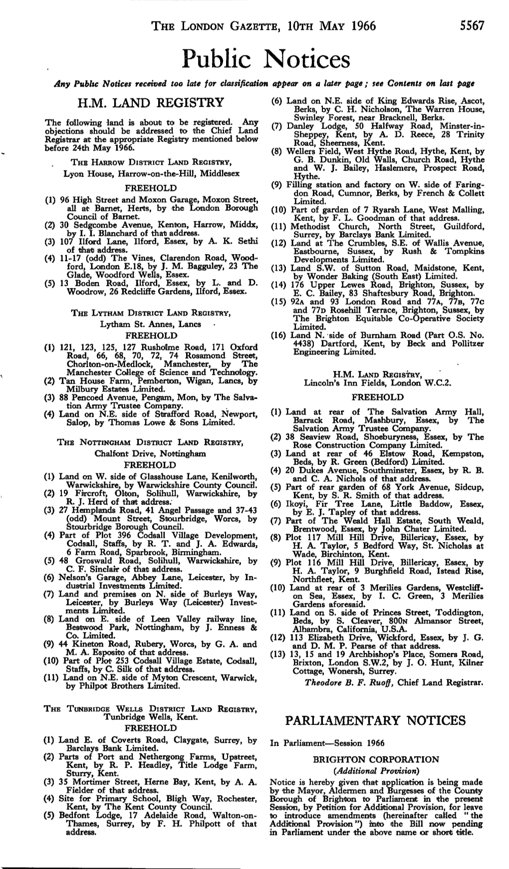 Public Notices Any Public Notices Received Too Late for Classification Appear on a Later Page; See Contents on Last Page (6) Land on N.E