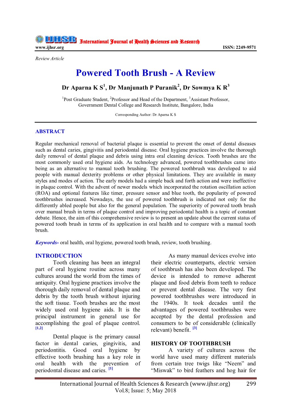 Powered Tooth Brush - a Review