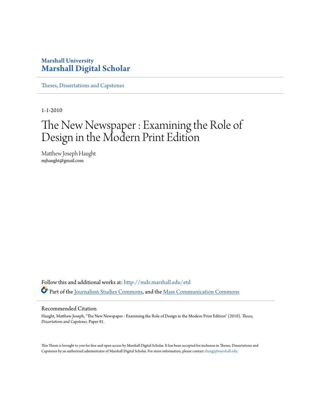 The New Newspaper: Examining the Role of Design in the Modern Print Edition