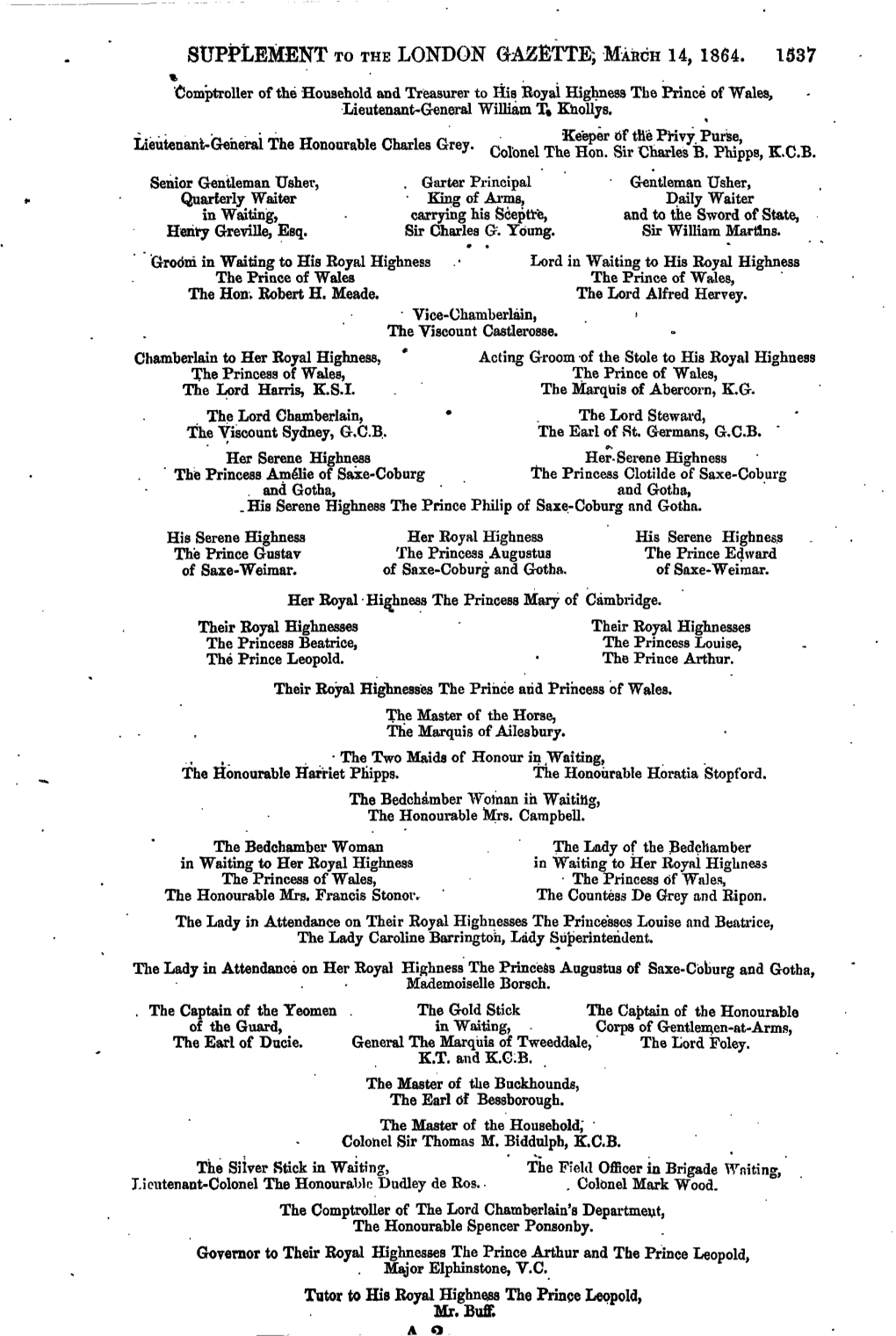 Supplement to the London Gazette; March 14, 1864. 1537