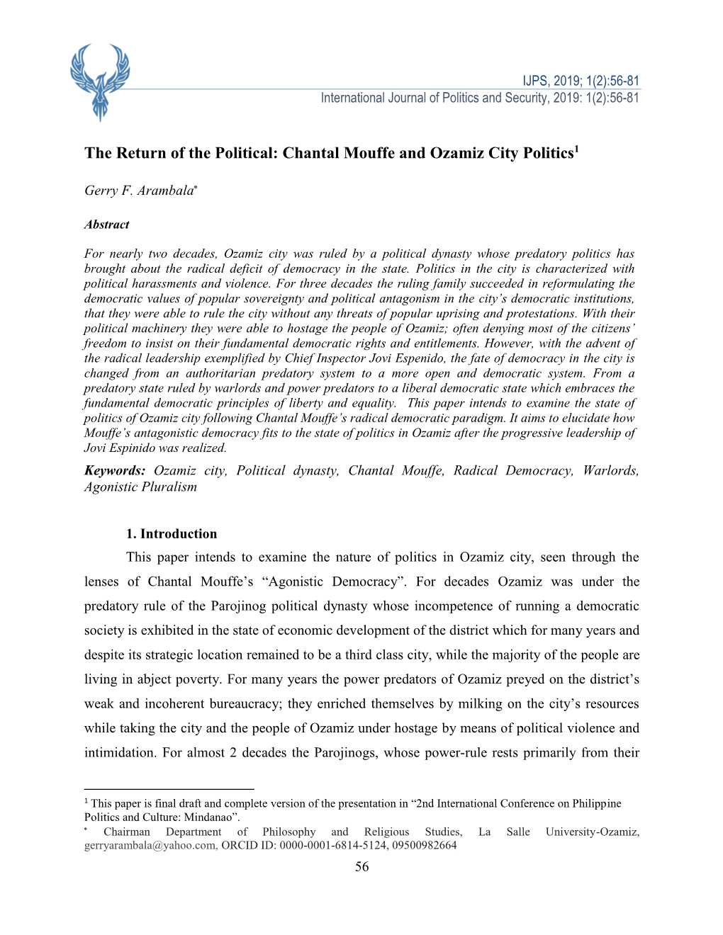 The Return of the Political: Chantal Mouffe and Ozamiz City Politics1